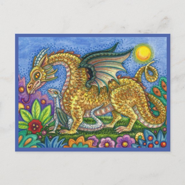 CARTÃO POSTAL DRAGÃO MEDIEVAL E JARDIM DE ARTE FOLK JOVEM E COLO (Frente)