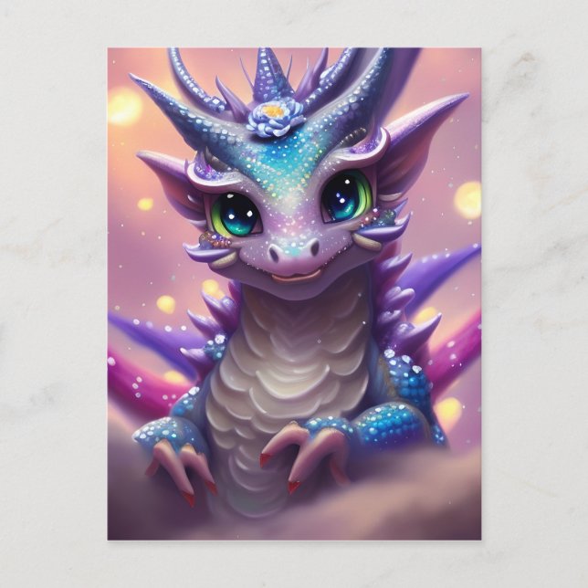 Cartão Postal Dragão Menina Azul (Frente)