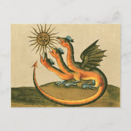 Cartão Postal Dragão ouro com Lua e Sépia Sol