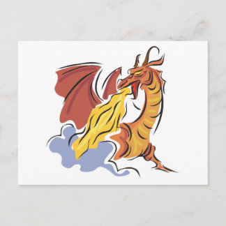 Cartão Postal dragão que respira fogo vermelho