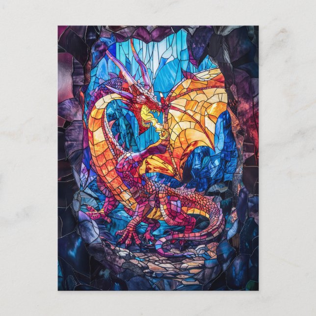 Cartão Postal Dragão que Respira o Fogo em Caverna (Frente)