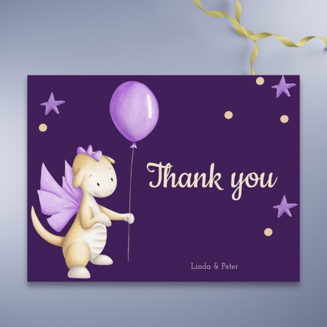 Cartão Postal Dragão Roxo Obrigado Chá de fraldas (Cute purple dragon thank you baby shower postcard)