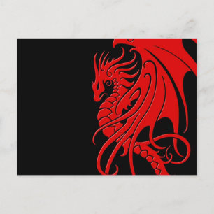 Cartão Postal Dragão Tribal Voador - vermelho em preto