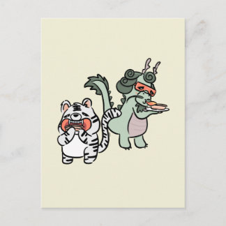 Cartão Postal Dragão verde tigre branco