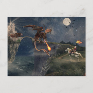 Cartão Postal Dragão Vermelho Wyvren VS Cavaleiro