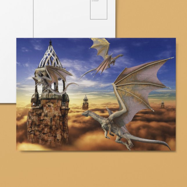 Cartão Postal Dragão Voador Fantasia Paisagem Céu (Criador carregado)