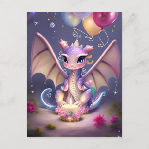Cartão Postal Dragãozinho fofo e kawaii de fantasia