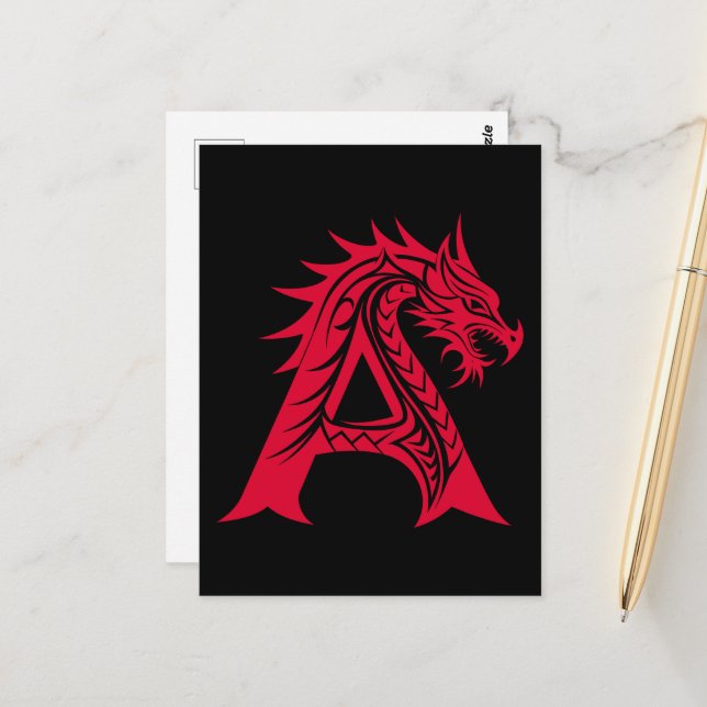 Cartão Postal Dragon Styled Letter A, Dragon Alphabet, Monogram (Frente/Verso In Situ)