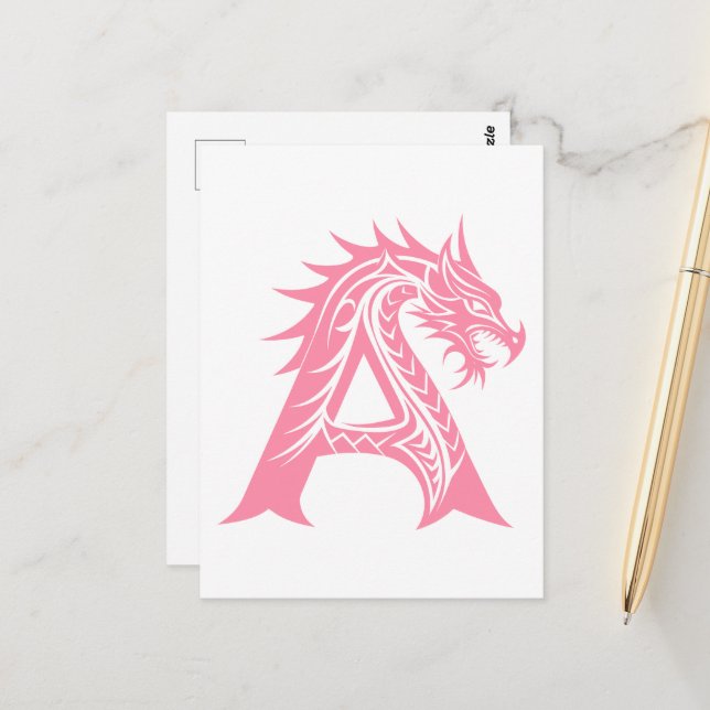 Cartão Postal Dragon Styled Letter A, Dragon Alphabet, Monogram (Frente/Verso In Situ)