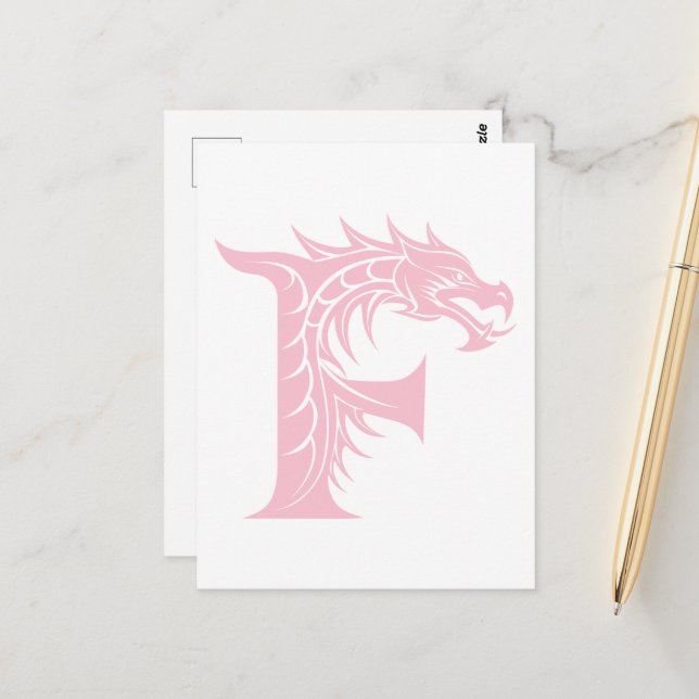 Cartão Postal Dragon Styled Letter F, Dragon Alphabet, Monogram (Frente/Verso In Situ)