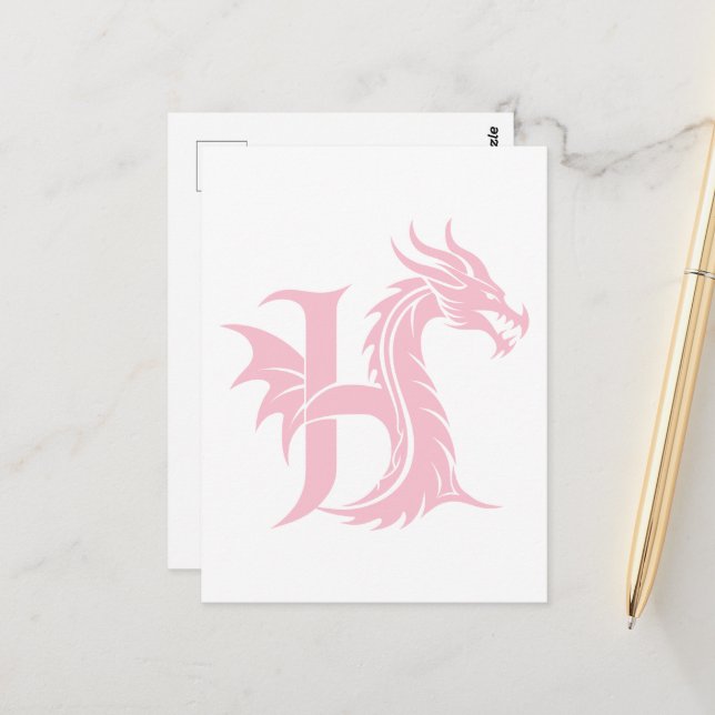 Cartão Postal Dragon Styled Letter H, Dragon Alphabet, Monogram (Frente/Verso In Situ)