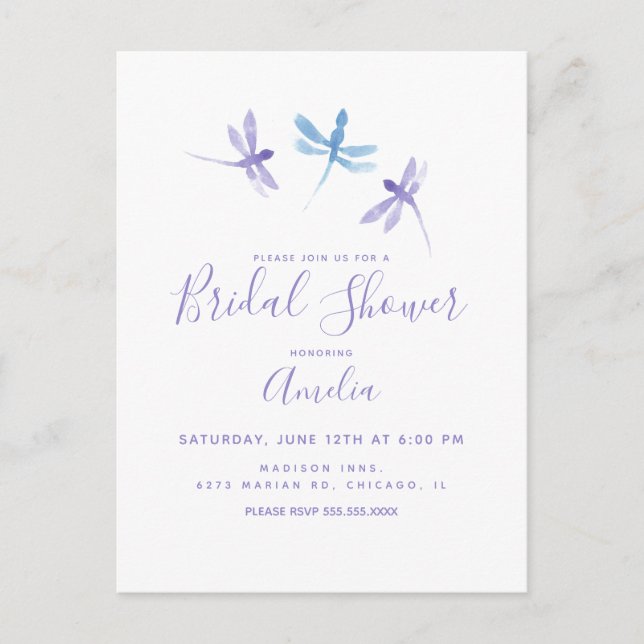 Cartão Postal Dragonflies Pintados Chá de panela azul roxo (Frente)