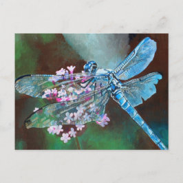 Cartão Postal Dragonfly Azul Descansada Em Alho Selvagem