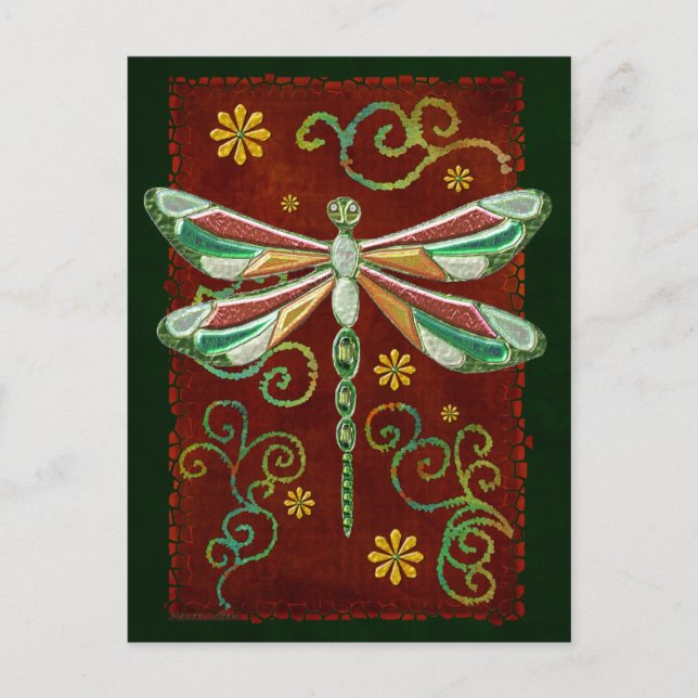 Cartão Postal Dragonfly Elegant Jeweled 2 Folk Art (Frente)
