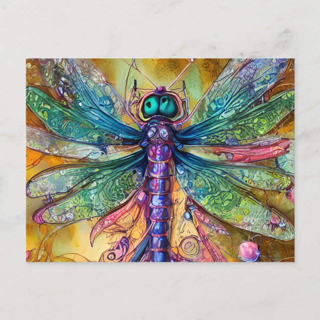 Cartão Postal Dragonfly Fractal Watercolor (Frente)