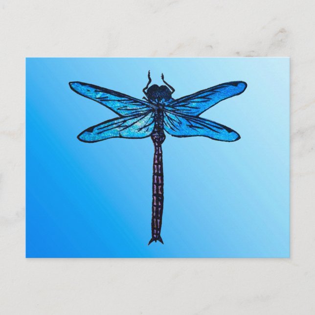 Cartão Postal Dragonfly Japonesa Vintage, azul-safira (Frente)