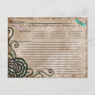 Cartão Postal Dragonfly Recipe Card