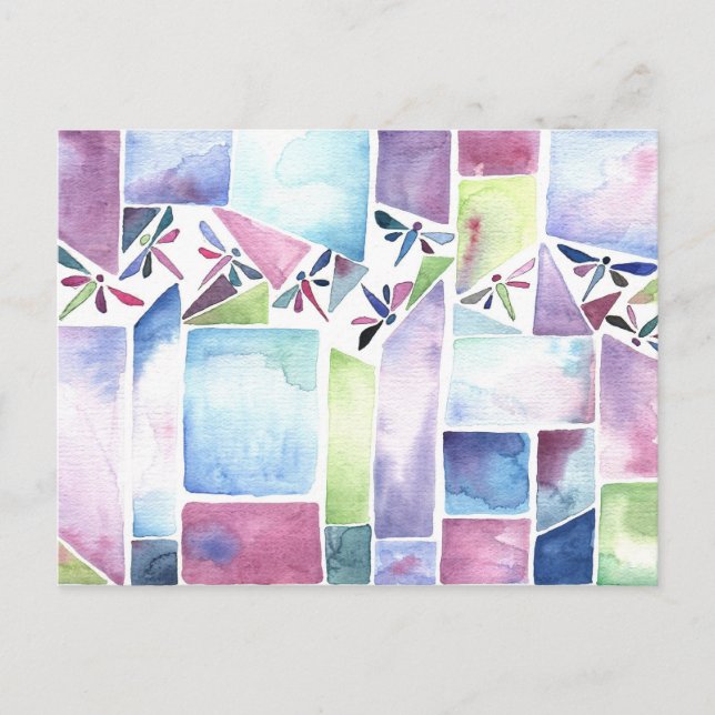 Cartão Postal Dragonfly Watercolor Pastel (Frente)