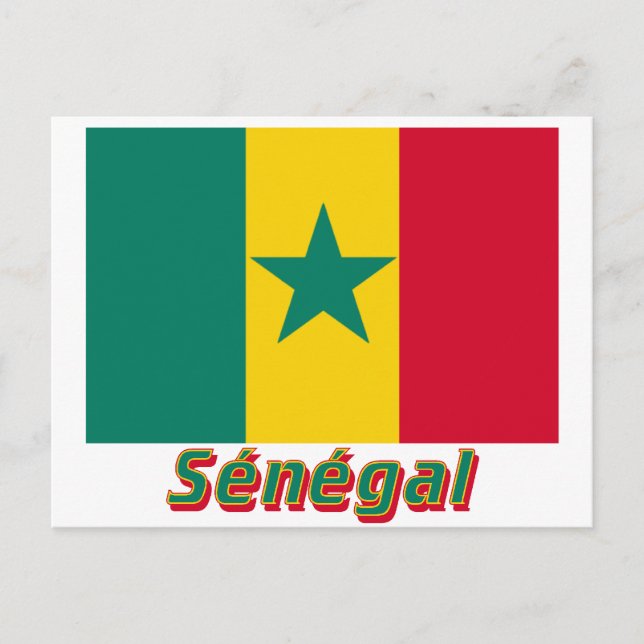 Cartão Postal Drapeau Sénégal avec le nom en français (Frente)