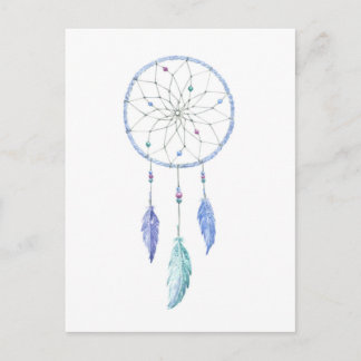 Cartão Postal Dreamcatcher de Aquarela com 3 Penas