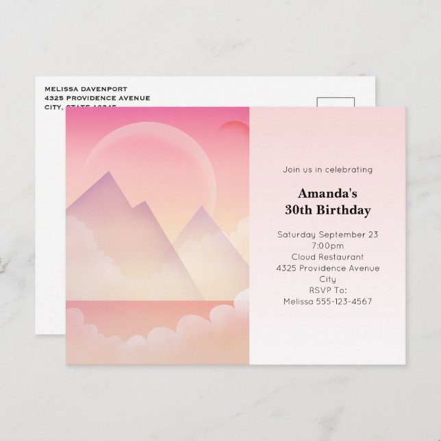 Cartão Postal Dreamel Pastel Landscape Birthday Convide (Frente/Verso)