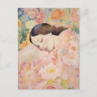 Cartão Postal Dreaming in Bloom – Watercolor Sleeping Woman
