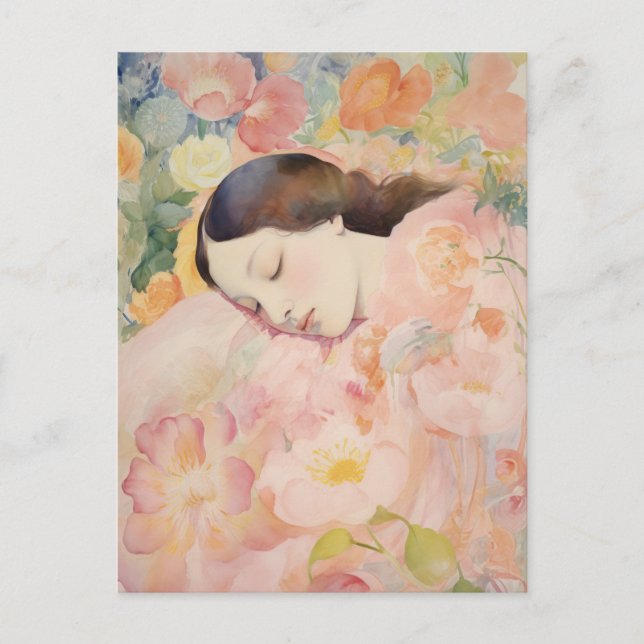 Cartão Postal Dreaming in Bloom – Watercolor Sleeping Woman (Frente)