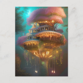 Cartão Postal Dreamy Pink Treehouse Arte Digital