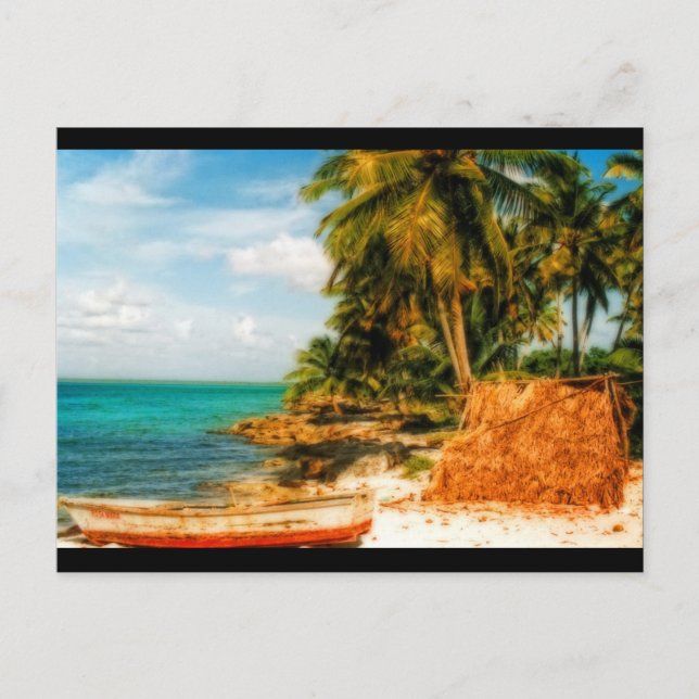Cartão Postal Dreamy Tropical Beach com Rowboat (Frente)