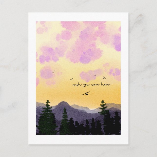 Cartão Postal Dreamy Watercolor “Wish You Were Here” Postcard  (Frente)