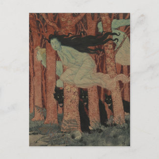 Cartão Postal Drei Frauen und drei Wölfe Eugène Grasset