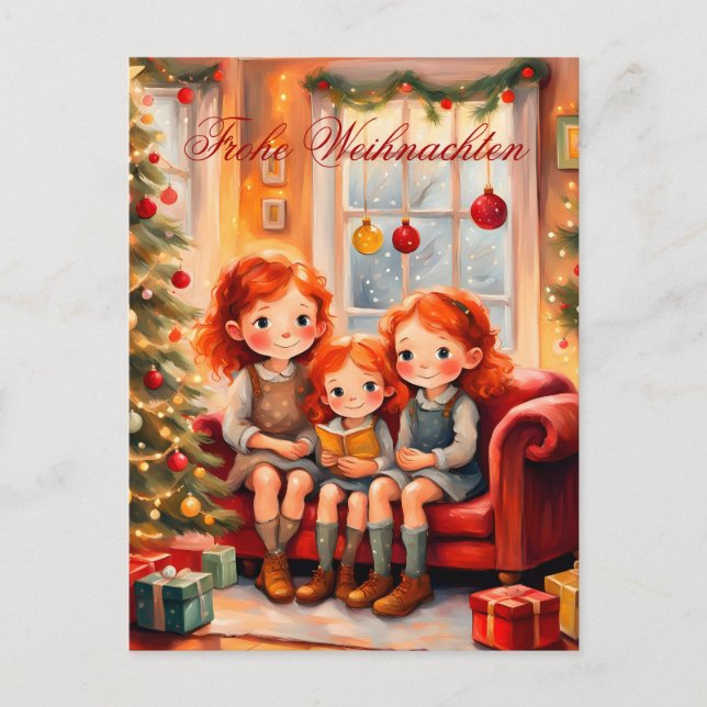 Cartão Postal Drei Schwestern freuen sich über ihr neues Buch (Frente)