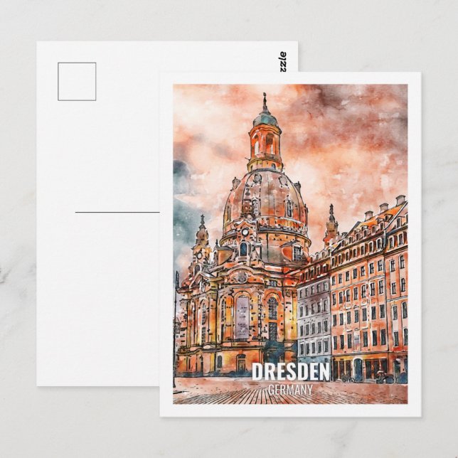 Cartão Postal Dresden Germany Viagem Place Watercolor (Frente/Verso)