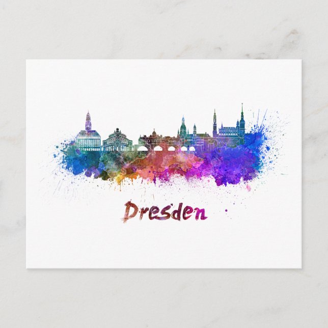 Cartão Postal Dresden skyline in watercolor (Frente)