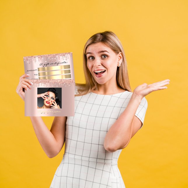 Cartão Postal Drives de Rosa de Beleza para Feriados de Certific (Gift Certificate Holidays Beauty Rose Glitter Drip Postcard)