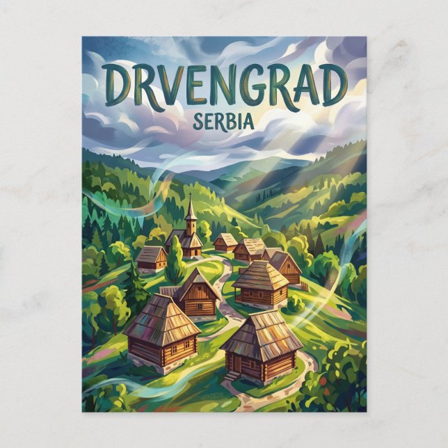 Cartão Postal Drvengrad Sérvia (Frente)