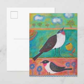Cartão Postal Duas Aves e Flores