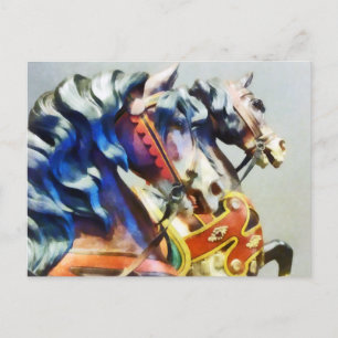 Cartão Postal Duas Cavalinhas de Carrossel Closeup