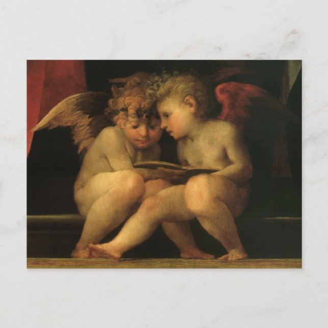 Cartão Postal Duas Cherubs Lendo por Rosso Fiorentino, Angels (Frente)
