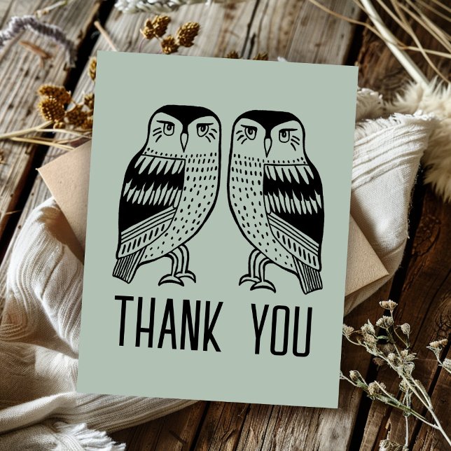 Cartão Postal Duas Corujas Fofo Simples Chique AGRADECIMENTO PER (Twin Owls Cute Simple Chic CUSTOM Thank You Postcard
)