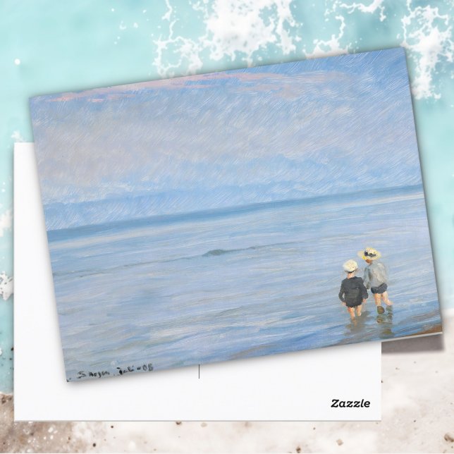 Cartão Postal Duas crianças remando na praia de Skagen, PS Kroye (Criador carregado)