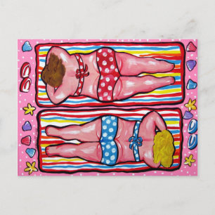Cartão Postal Duas Divas Chubby Placa de Postada de Banho-de-Sol