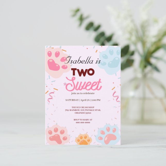 Cartão Postal Duas Doce PAW gato e Sprinkles 2º Aniversário Meni (Em pé/Frente)
