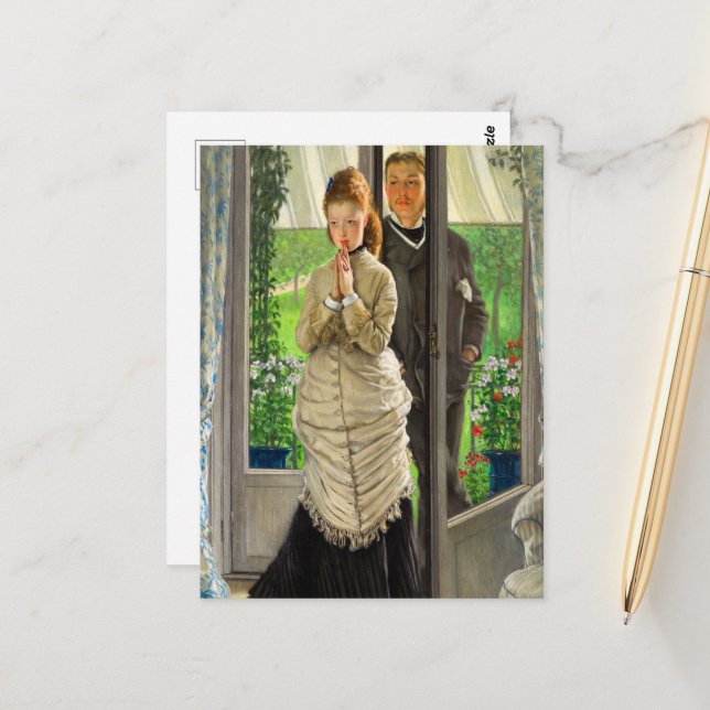 Cartão Postal Duas figuras em uma porta, a proposta de J. Tissot (Frente/Verso In Situ)