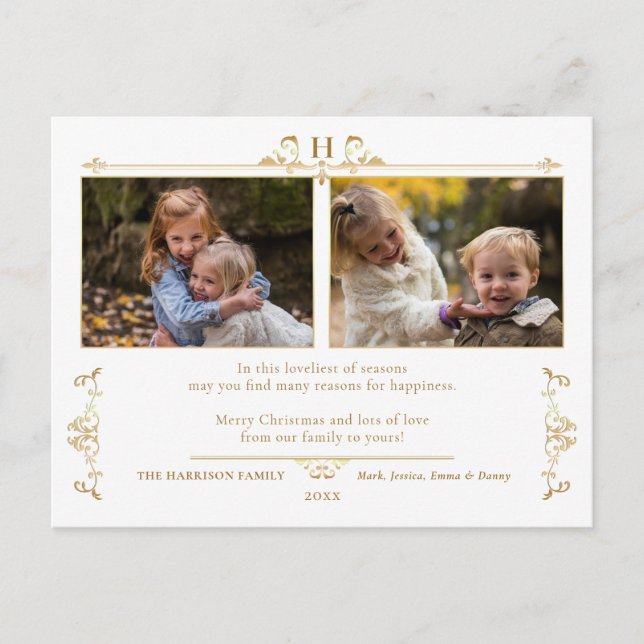 Cartão Postal Duas Fotografias Douradas Formais (Frente)