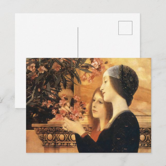 Cartão Postal Duas garotas com um Oleander de Gustav Klimt (Frente/Verso)