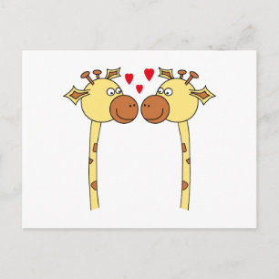 Cartão Postal Duas Girafas com Corações de Amor Vermelho. Cart