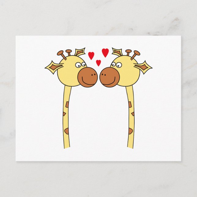 Cartão Postal Duas Girafas com Corações de Amor Vermelho. Cartoo (Frente)