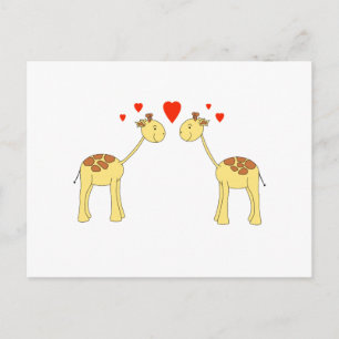 Cartão Postal Duas Girafas Enfrentadas com Corações. Cartoon.