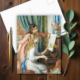 Cartão Postal Duas jovens meninas no Piano por Auguste Renoir Ar